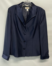 Talbots 100% Silk Rich Elegant Navy Blue Blazer Jacket Lined Long Sleeve 8 - £37.40 GBP