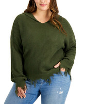 Full Circle Trends Trendy Plus Size Hooded Distressed Sweater - £15.48 GBP