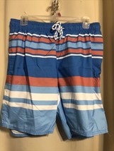 40C NWT Men&#39;s St John&#39;s Bay Medium Swim Trunks Orange Blue White Stripe - £7.64 GBP