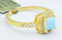 Natural 0.47ctw Opal &amp; White Sapphire Ring 925 Silver Yellow Gold Finish - £99.46 GBP