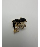 Vintage Enamel Rhinestone Swimming Moving Dolphin Pin Brooch 2.5cm BB1 - $180.56 MXN