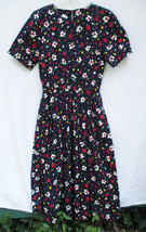 Talbots Abstract Floral on Navy Cotton Canvas Day Dress Women’s Vintage Size 12 - £37.56 GBP