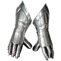 Medieval Gauntlets Pair Iron Steel Black w/ Leather Gloves Roman Knight Costume - £65.41 GBP