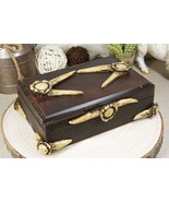 Rustic Elk Deer Stag Antlers Hinged Wooden Decorative Jewelry Box Sculpture - $43.73 CAD