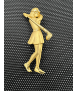 Vintage JJ Jonette Gold Tone Woman Golfing Golf Swing Pin Brooch Lady - £10.10 GBP