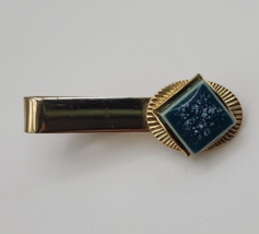 Vintage Men&#39;s Gold Tone Turquoise Blue Square Stone Tie Clip - £18.70 GBP