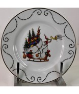 Salad Plate Zrike The Grinch CHRISTMAS  SLEIGH PLATE 8”  Gold Rimmed New - $17.53 CAD