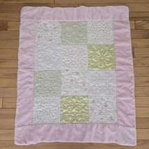 Pink Green Mini Rose Eyelet Satin Flannel Baby Quilt Flowers Butterflies 30x26 - £20.89 GBP