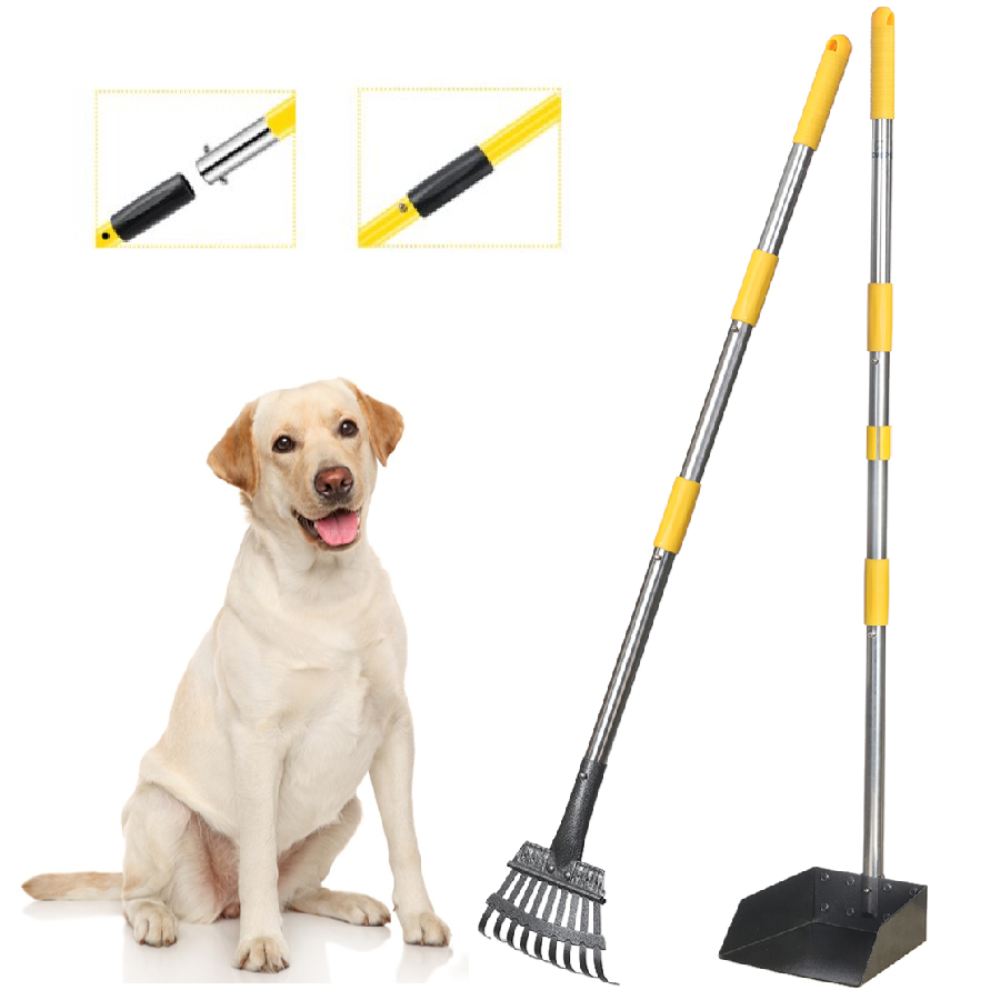 Focuspet Dog Pooper Scooper Long Handle Stainless Metal Tray &amp;Rake Set ~... - $26.00