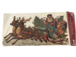 Vtg Victorian Christmas Card Picture Santa &amp; Sleigh Reindeer Toys Embossed 14x7 - £9.20 GBP