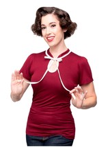 Burgundy Fitted Keyhole Top with White Contrast Trim by Steady Size 1X - Hey Viv - £18.96 GBP