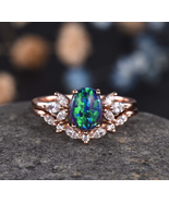 Butterfly Black Opal Gold Ring Set Marquise Moissanite Opal Birthstone R... - £552.87 GBP