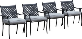 Grey 4 Pc. Outdoor Patio Metal Wrought Iron Dining Chair Set With Arms And Seat - £270.08 GBP