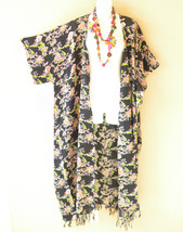CG51 Floral Kimono Hand Painted Batik Plus Open Duster Maxi Cardigan up ... - £23.48 GBP