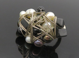 925 Sterling Silver - Vintage Pearls Modernist Wire Wrapped Ring Sz 9 - RG9098 - £45.39 GBP
