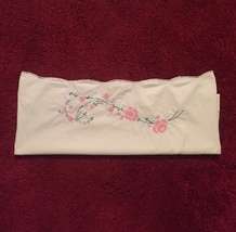 One Antique embroidered floral pillowcase with crocheted edge image 2