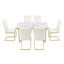 TREXM 7-Piece Modern Dining Table Set, Rectangular Marble Sticker Table and 6 PU - £789.30 GBP