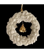 Lenox Porcelain White Wreath VTG Christmas Ornament w/ Gold Tone Christm... - $20.58 CAD