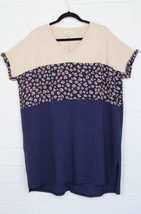 New UMGEE M L Navy Ecru Red Cheetah Block Print Boxy Cotton Knit Dress - $26.73