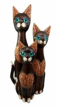 Balinese Wood Handicraft Heart Carving Feline Cat Family Set of 3 Figurines 20&quot;H - £36.19 GBP