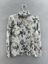 White Stag Womens Top Size Large Turtleneck White Floral Long Sleeve - £7.31 GBP