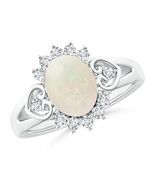 ANGARA Natural Opal Halo Ring with Heart Motifs in Silvers (Size-9x7mm) - $647.10+