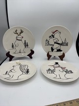 Pottery Barn Preston Polar Bear Plates Christmas Holiday 8.25&quot; Set Of 4 READ - £20.84 GBP