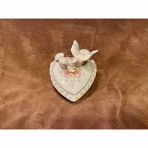 Vintage Love Birds Heart Shaped Trinket Box w/ HTF Glossy Finish - £17.34 GBP
