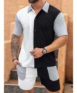 Men&#39;s Color Block Button Up Shirt and Shorts Set - $62.49