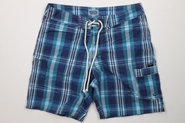 J Crew Mens Size 31 Faded Swimming Board Shorts Swim Trunks Blue Plaid C... - $29.65