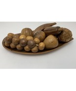 Vtg Mid Century Wood Fruit Set 7 Pieces MCM Monkey Pod Oblong Bowl Excel... - €25,57 EUR