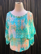 Ruby Rd 2 Piece Sheer Shell And Arm Flowy Pastel Tunic Top Studded Accents Small - $27.92