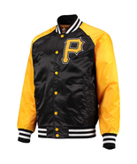 MLB Pittsburgh Pirates Black Golden Satin Baseball Letterman Varsity Jacket - £107.46 GBP