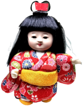 Beautiful Vintage 1980s Japanese Geisha Kimekomi Doll with Red Fabric Kimono - £39.95 GBP