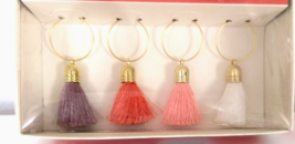 New In Box Opal House Inspired Objects 4 Tassel Wine Charms w/ Gold Rings Gift - £9.99 GBP