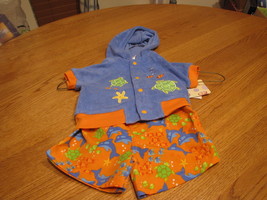 Baby essentials terry hoodie snap shirt jacket swim trunks shorts 6M months fish - £8.39 GBP
