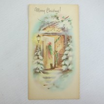 Vintage Christmas Card Scottie Scotty Dog Snowy Front Door Porch Lamp UN... - $7.99