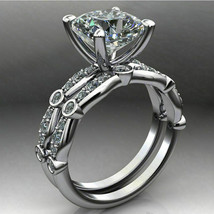 Engagement Wedding Ring Set 2.70Ct Cushion Cut Diamond 14K White Gold Si... - £222.84 GBP