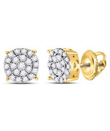 10k Yellow Gold Womens Round Diamond Concentric Circle Cluster Earrings ... - £220.64 GBP