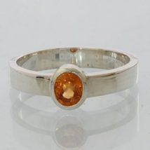 Fanta Orange Garnet Handmade Silver Unisex Stacking Solitaire Ring size 9.25 - £52.45 GBP