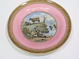 Antique English F&amp;R PRATT123 FENTON Porcelain Scenic Cabinet Plate Pastoral Pink - £38.21 GBP