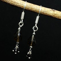 Natural Smoky Quartz Solid 925 Silver  Gemstone Handmade Earring Gift Jewelry - £3.66 GBP