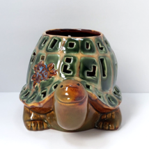 Reticulated Green 3D Turtle Tortoise Figurine Ceramic Votive Candle Holder - £20.31 GBP