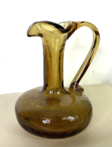 Pilgrim Glass Hand Blown Crackle Glass Pitcher Amber Applied Handle  5 I... - £11.75 GBP