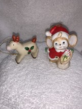 Vintage Set Of 2 1970s HOMCO Deer Ornament And Christmas Mouse Ornament # 5252 - £8.95 GBP