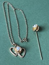 Demi Lot of Goldtone Chain w Double Open Heart &amp; Dimensional Rose w Faux Pearl - $16.69