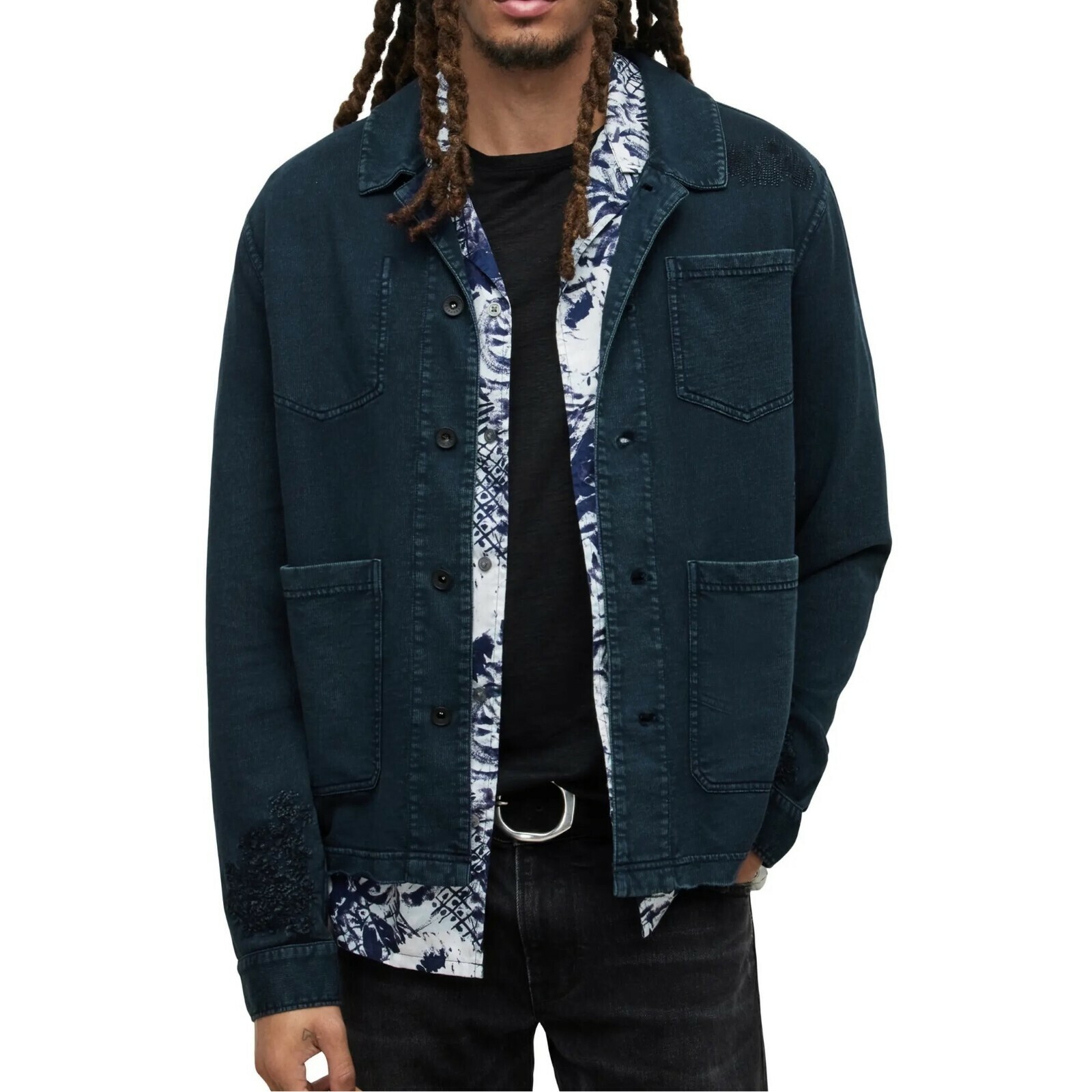 John Varvatos Collection Men&#39;s Dalton Distressed Fabric Work Shirt Jacke... - $125.12