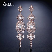 ZAKOL Vintage CZ Zirconia Crystal Long Dangle Drop Earrings for Women Fashion Br - £17.85 GBP
