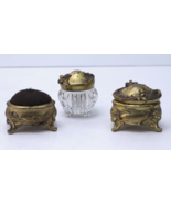 Antique Vintage Dressing Table Art Nouveau Set 3 Jewelry Casket Pin Cush... - $150.35 CAD