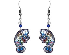 Psychedelic Manatee Sea Animal Graphic Dangle Earrings - Womens Fashion Handmade - $17.81